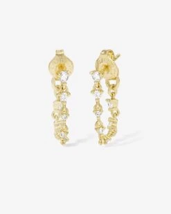 Not Your Basic Soft Hoop Earrings - Gold|White Diamondettes