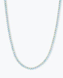 Not Your Basic Tennis Necklace - Gold|Blue Opal