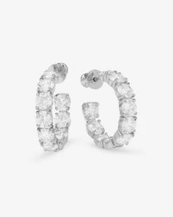 "Oh She Fancy" Hoops 1" - Silver|White Diamondettes