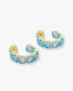 "Oh She Fancy" Hoops .75" - Gold|Blue Opal -Melinda Maria OhSheFancy.75BlueOpalHoops G V2