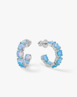 "Oh She Fancy" Hoops .75" - Silver|Blue Opal