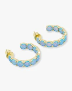"Oh She Fancy" Hoops 1" - Gold|Blue Opal -Melinda Maria OhSheFancy1BlueOpalHoops G V2