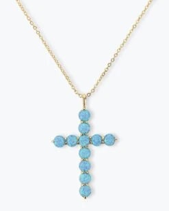 "Oh She Fancy" Cross Pendant - Gold|Blue Opal