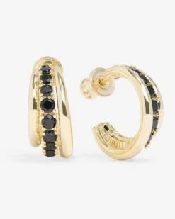 "Oh She Fancy" Smooth & Diamond Hoops - Gold|Black Diamondettes