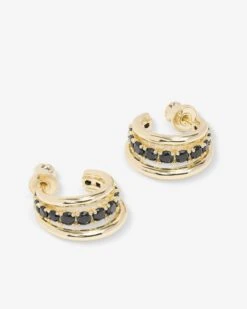 "Oh She Fancy" Smooth & Diamond Hoops - Gold|Black Diamondettes -Melinda Maria OhSheFancySmooth DiamondHoops R6115 G BLKCZ P V2