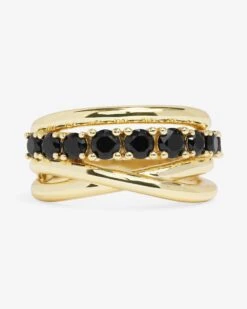 "Oh She Fancy" Stacked Diamond Ring - Gold|Black Diamondettes