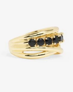 "Oh She Fancy" Stacked Diamond Ring - Gold|Black Diamondettes -Melinda Maria OhSheFancyStackedDiamondRing R6115 G BLKCZ P V2
