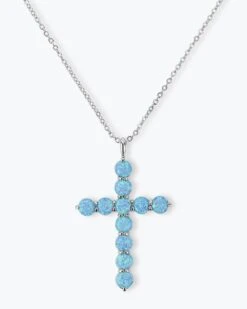 "Oh She Fancy" Cross Pendant - Silver|Blue Opal