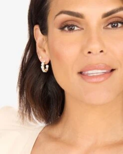 "Oh She Fancy" Hoops .75" - Gold|White Diamondettes -Melinda Maria OhSheFancy Hoops.75 E5087 G WTCZ E