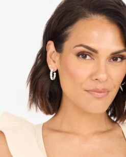 "Oh She Fancy" Hoops 1" - Silver|White Diamondettes 9 "Oh She Fancy" Hoops 1" - Silver|White Diamondettes -Melinda Maria OhSheFancy Hoops1 E5075 S WTCZ E 3