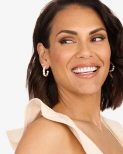 "Oh She Fancy" Hoops 1" - Gold|White Diamondettes -Melinda Maria OhSheFancy Hoops1 E5075 G WTCZ 4318