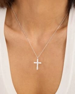 "Oh She Fancy" Small Cross Pendant - Silver|White Diamondettes -Melinda Maria OhSheFancy SmallCrossPendant N6250 S WTCZ E 1