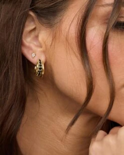 "Oh She Fancy" Smooth & Diamond Hoops - Gold|Black Diamondettes -Melinda Maria OhSheFancy Smooth DiamondHoops E6083 G BLKCZ E 3