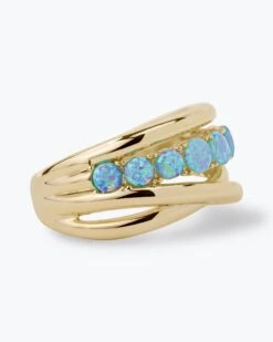 "Oh She Fancy" Stacked Blue Opal Ring - Gold|Blue Opal -Melinda Maria OhSheFancy StackedBlueOpalRing R6115 P G March Collection2854 bfd855fe 79f8 4658 a81c 8ab5ed8c12f0