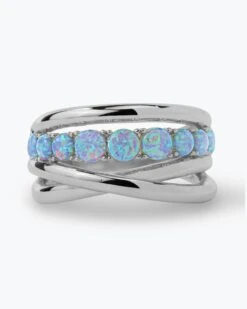 "Oh She Fancy" Stacked Blue Opal Ring - Silver|Blue Opal