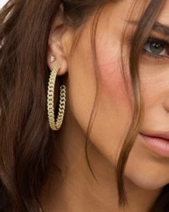 Pavé Julian Chain Hoops 2" - Gold|White Diamondettes -Melinda Maria PaveJulianChainHoops2 E7158 G WTCZ E 1280