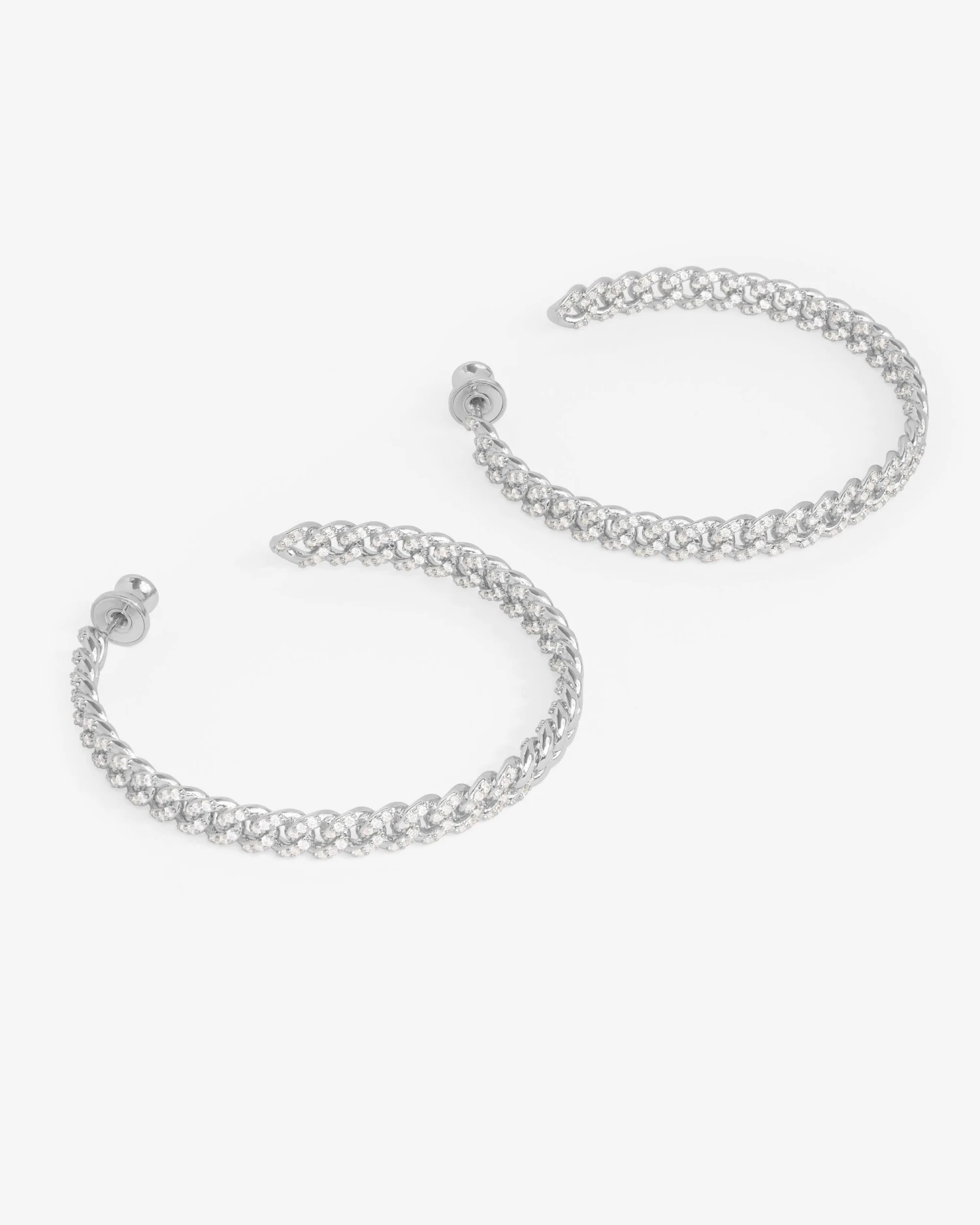Pavé Julian Chain Hoops 2" - Silver|White Diamondettes 5 Pavé Julian Chain Hoops 2" - Silver|White Diamondettes - Image 3