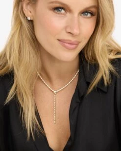 Pavé Serpent Lariat Necklace - Gold|White Diamondettes -Melinda Maria PaveSerpentLariatNecklace N6412 G WTCZ16 E V1 7978