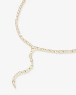 Pavé Serpent Lariat Necklace - Gold|White Diamondettes -Melinda Maria PaveSerpentLariatNecklace N6412 G WTCZ V2