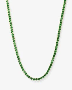 Not Your Basic Tennis Necklace - Gold|Emerald
