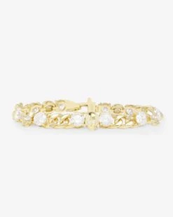 Ride Or Die Cuban Chain Bracelet - Gold|White Diamondettes