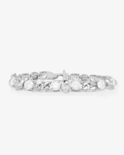 Ride Or Die Cuban Chain Bracelet - Silver|White Diamondettes
