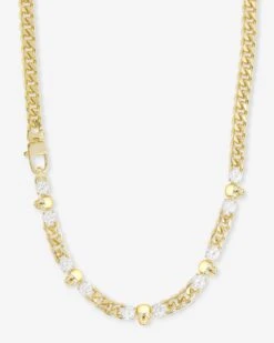 Ride Or Die Cuban Chain Necklace - Gold|White Diamondettes