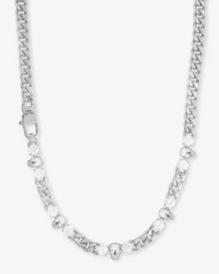 Ride Or Die Cuban Chain Necklace - Silver|White Diamondettes