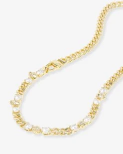 Ride Or Die Cuban Chain Necklace - Gold|White Diamondettes -Melinda Maria RideorDieCubanChainNecklace N6410 G WTCZ16 V2