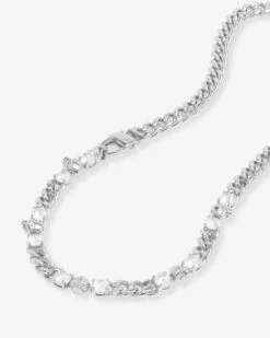 Ride Or Die Cuban Chain Necklace - Silver|White Diamondettes -Melinda Maria RideorDieCubanChainNecklace N6410 S WTCZ16 V2