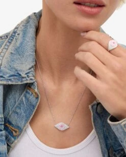 Rose Evil Eye Necklace - Silver|Pink Sapphire -Melinda Maria RoseEvilEyeNecklace N6374 S PNK E V1