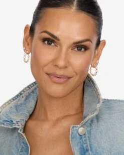 She's An Icon Hoops 1" - Gold|White Diamondettes -Melinda Maria She sAnIconHoops1 E7148 G WTCZ V2