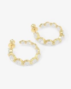 She's An Icon Hoops 1" - Gold|White Diamondettes -Melinda Maria She sAnIconHoops1 E7148 G WTCZ P V2