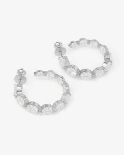 She's An Icon Hoops 1" - Silver|White Diamondettes -Melinda Maria She sAnIconHoops1 E7148 S WTCZ P V2