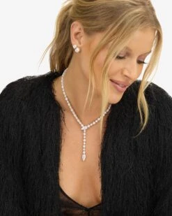 She's Arrived Lariat Tennis Necklace - Silver|White Diamondettes -Melinda Maria She sArrivedLariatTennisNecklace16 N6390 S WT 16 E V2