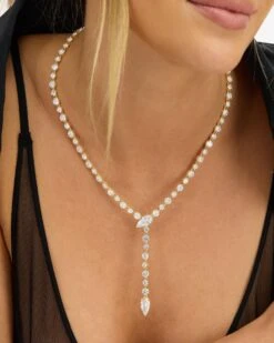 She's Arrived Lariat Tennis Necklace - Gold|White Diamondettes 11 She's Arrived Lariat Tennis Necklace - Gold|White Diamondettes -Melinda Maria She sArrivedLariatTennisNecklace18 N6390 G WT 18 E V2
