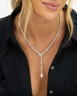 She's Arrived Lariat Tennis Necklace - Silver|White Diamondettes -Melinda Maria She sArrivedLariatTennisNecklace18 N6390 S WT 18 E V1