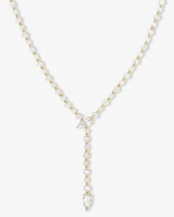 She's Arrived Lariat Tennis Necklace - Gold|White Diamondettes