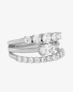 She's So Stacked Ring - Silver|White Diamondettes -Melinda Maria She sSoStackedRing R6122 S WT P V2