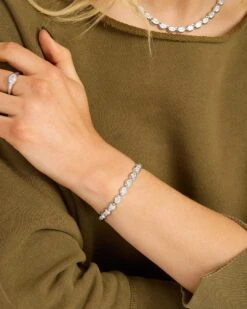 She's A Boss Tennis Bracelet - Silver|White Diamondettes -Melinda Maria She saBossTennisBracelet B1451 S WTCZ E V2