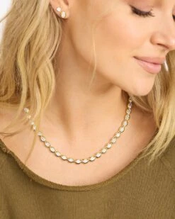 She's A Boss Tennis Necklace - Gold|White Diamondettes -Melinda Maria She saBossTennisNecklace18 N6403 G WTCZ 18 E V1