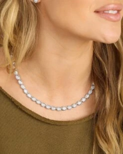 She's A Boss Tennis Necklace - Silver|White Diamondettes -Melinda Maria She saBossTennisNecklace18 N6403 S WTCZ 18 E V1