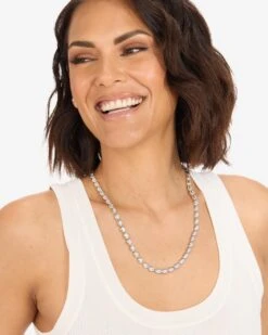 She's A Boss Tennis Necklace - Silver|White Diamondettes -Melinda Maria She saBossTennisNecklace21.5 N6403 S WTCZ21.5 3890