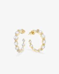 She's An Icon Hoops .75" - Gold|White Diamondettes
