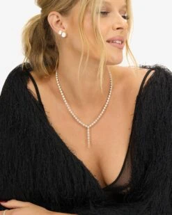 She's An Icon Lariat Tennis Necklace - Gold|White Diamondettes -Melinda Maria She sanIconLariatTennisNecklace18 N6391 G WT 18 E V1
