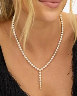 She's An Icon Lariat Tennis Necklace - Gold|White Diamondettes -Melinda Maria She sanIconLariatTennisNecklace18 N6391 G WT 18 E V2