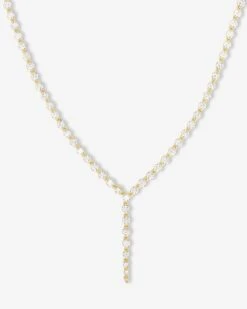 She's An Icon Lariat Tennis Necklace - Gold|White Diamondettes