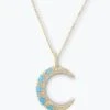 She's An Icon Moon Necklace - Gold|Blue Opal