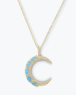 She's An Icon Moon Necklace - Gold|Blue Opal