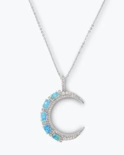 She's An Icon Moon Necklace - Silver|Blue Opal